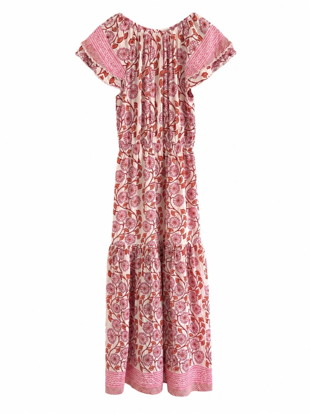 BELL ALICIA BELL Silk Cotton Maxi Pink Floral Boho Peasant Tiered Dress SZ S - Picture 3 of 6